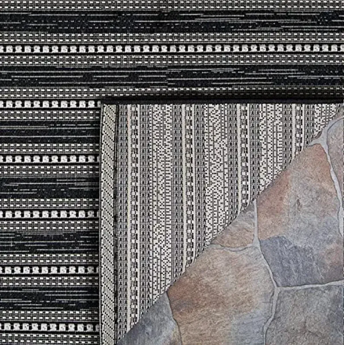Couristan Afuera Outdoor Area Rug - Beachcomber 2'2" X 11'9" Runner in Onyx Black and Shell Color, Hose Washable, Pet Friendly, Patio and Home Decor