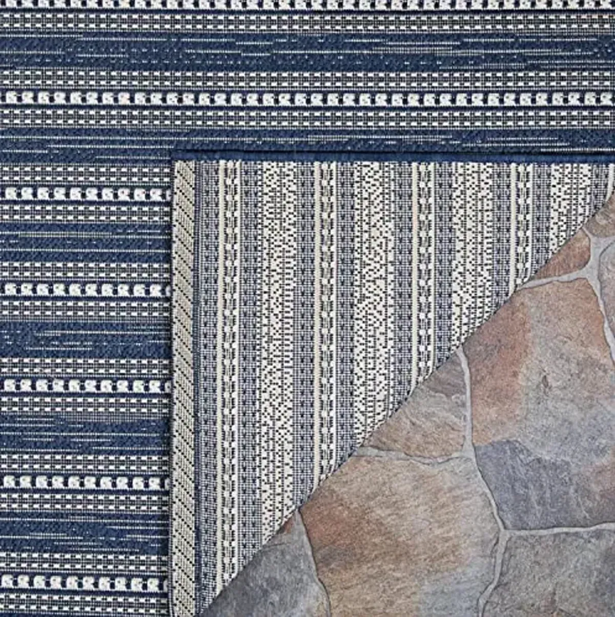 Couristan Afuera Outdoor Area Rug - Beachcomber 2' X 3'7" Rectangle in Marine Blue and Shell Color, Hose Washable, Pet Friendly, Patio and Home Decor