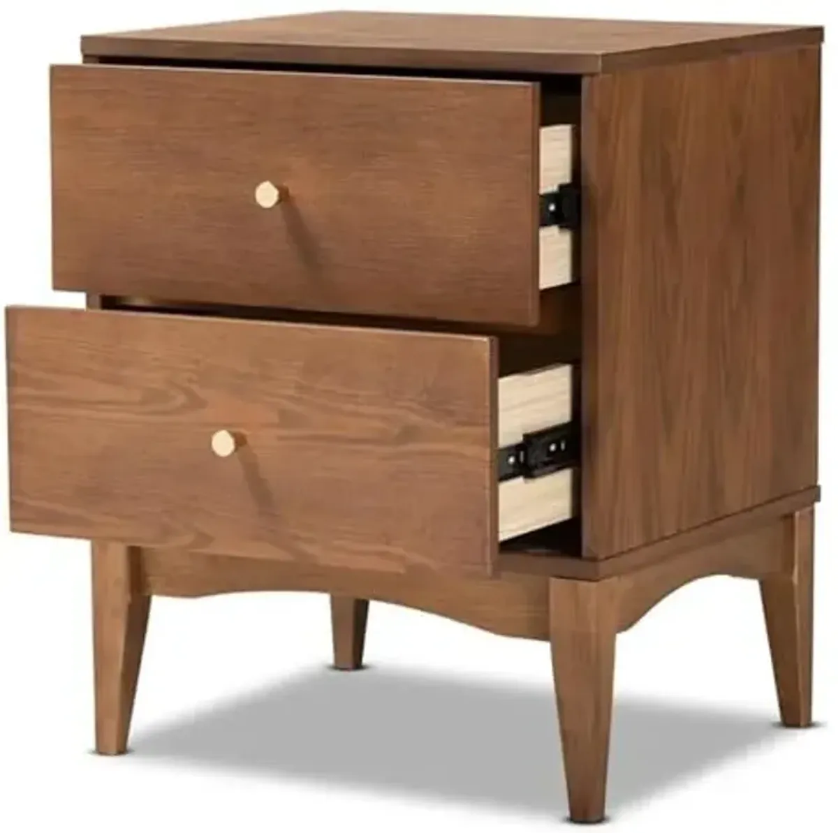 Baxton Studio Landis Mid-Century Modern Ash Walnut Finished Wood 2-Drawer Nightstand