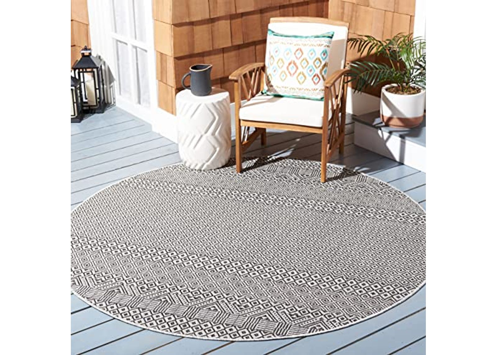 SAFAVIEH Courtyard Collection 4' Round Grey/Black CY8235 Indoor/ Outside Waterproof Easy cleansingPatio Backyard Mudroom Area Mat