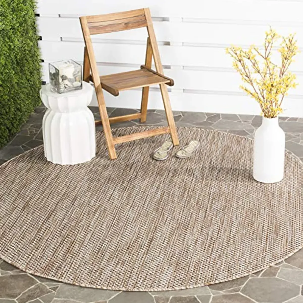 SAFAVIEH Courtyard Collection 7'1" Round Natural/Black CY8521 Indoor/ Outside Waterproof Easy cleansingPatio Backyard Mudroom Area Mat