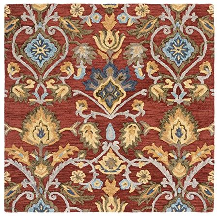 SAFAVIEH Blossom Collection 6' Square Red/Multi BLM402Q Handmade Premium Wool Living Room Dining Bedroom Area Rug