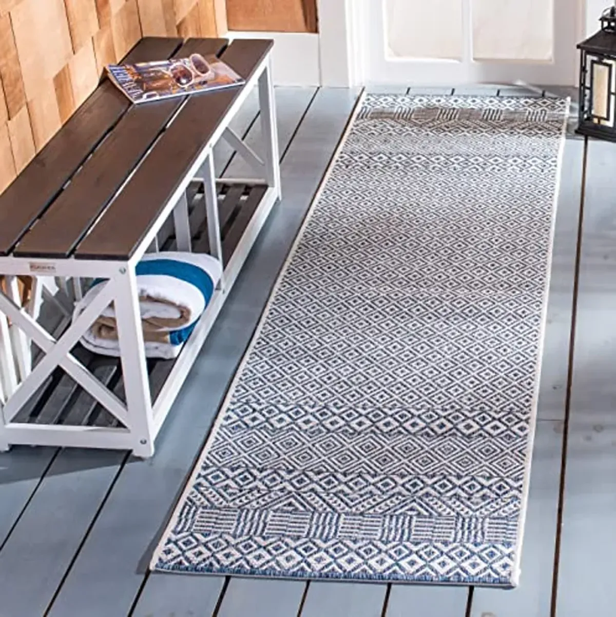 SAFAVIEH Courtyard Collection 2'3" x 12' Blue/Navy CY8235 Indoor/ Outside Waterproof Easy cleansingPatio Backyard Mudroom Runner Mat