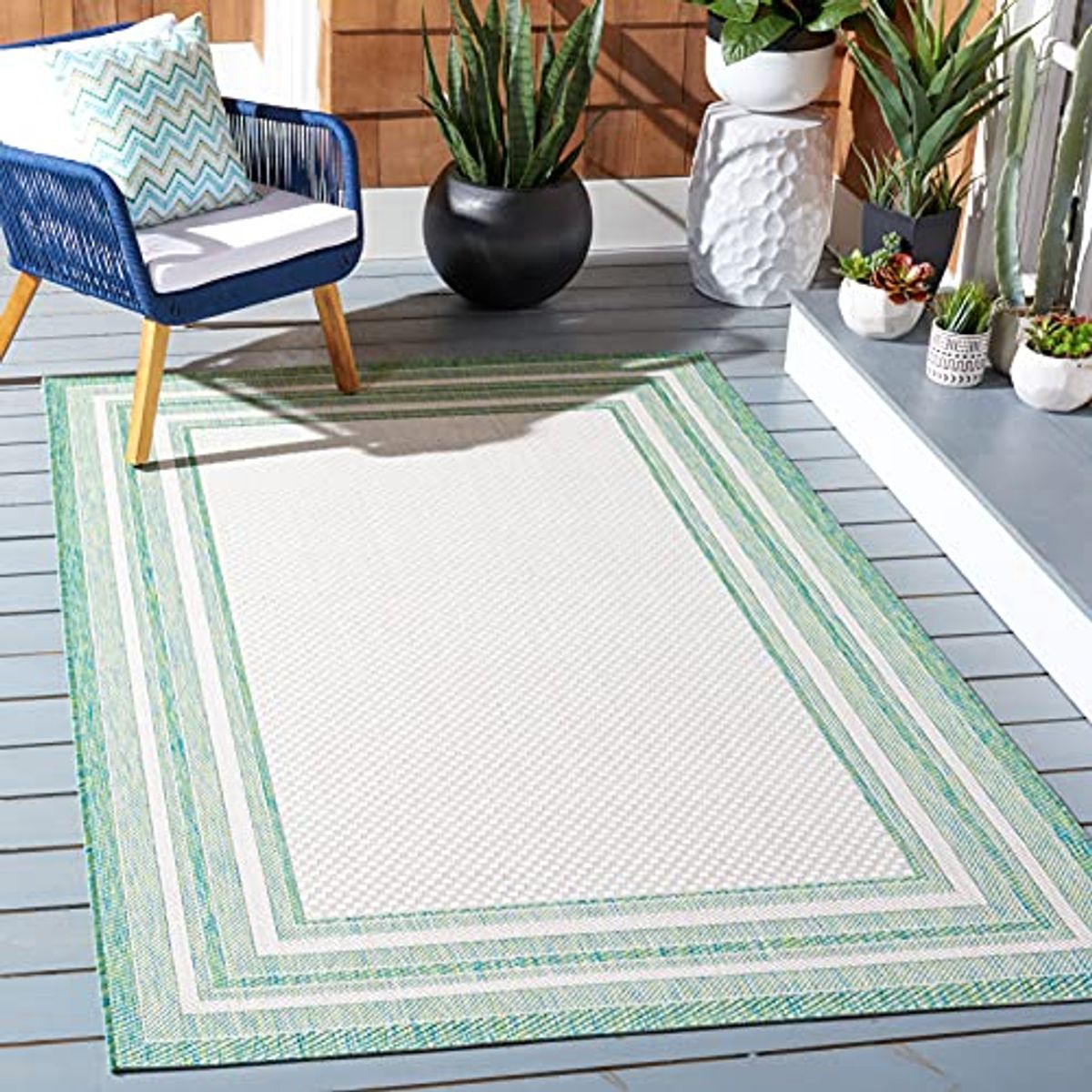 SAFAVIEH Courtyard Collection 2'7" x 5' Ivory/Green CY8475 Indoor/ Outside Waterproof Easy cleansingPatio Backyard Mudroom Area Mat