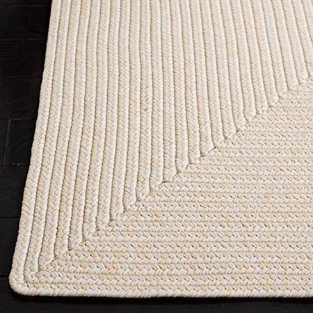 SAFAVIEH Braided Collection 4' Square Ivory/Beige BRD315B Handmade Country Cottage Reversible Entryway Living Room Foyer Bedroom Accent Rug