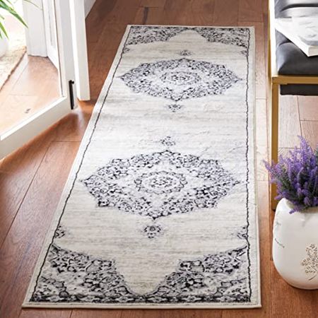 SAFAVIEH Brentwood Collection 2' x 8' Ivory/Black BNT802C Medallion Distressed Non-Shedding Entryway Foyer Living Room Bedroom Kitchen Runner Rug