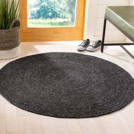 SAFAVIEH Braided Collection 8' Round Black BRD901Z Handmade Country Cottage Reversible Wool Entryway Foyer Living Room Bedroom Kitchen Area Rug