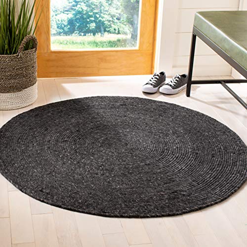 SAFAVIEH Braided Collection 8' Round Black BRD901Z Handmade Country Cottage Reversible Wool Entryway Foyer Living Room Bedroom Kitchen Area Rug