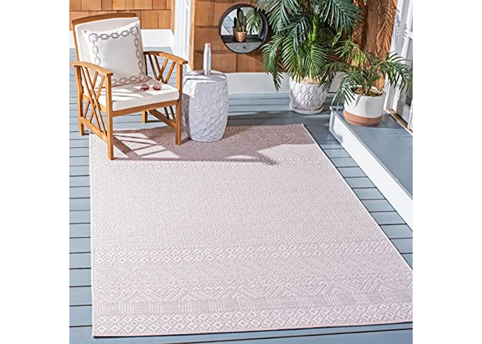 SAFAVIEH Courtyard Collection 4' x 5'7" Ivory/Soft Pink CY8235 Indoor/ Outside Waterproof Easy cleansingPatio Backyard Mudroom Area Mat