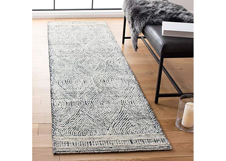 SAFAVIEH Abstract Collection 2'3" x 14' Ivory/Charcoal ABT340H Handmade Premium Wool Entryway Foyer Living Room Kitchen Runner Rug