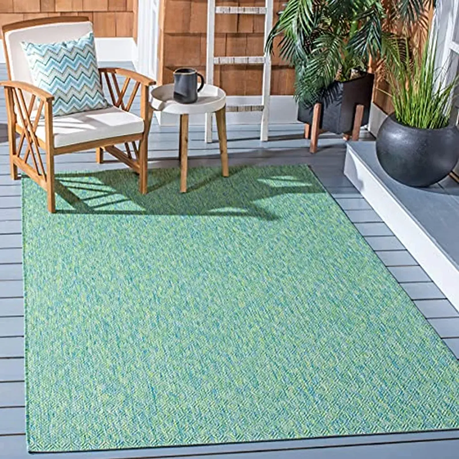 SAFAVIEH Courtyard Collection 2'7" x 5' Green/Blue CY8521 Indoor/ Outside Waterproof Easy cleansingPatio Backyard Mudroom Area Mat