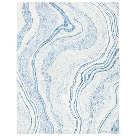 SAFAVIEH Fifth Avenue Collection 9' x 12' Blue/Ivory FTV121M Handmade Mid-Century Modern Abstract New Zealand Wool Living Room Dining Bedroom Area Rug