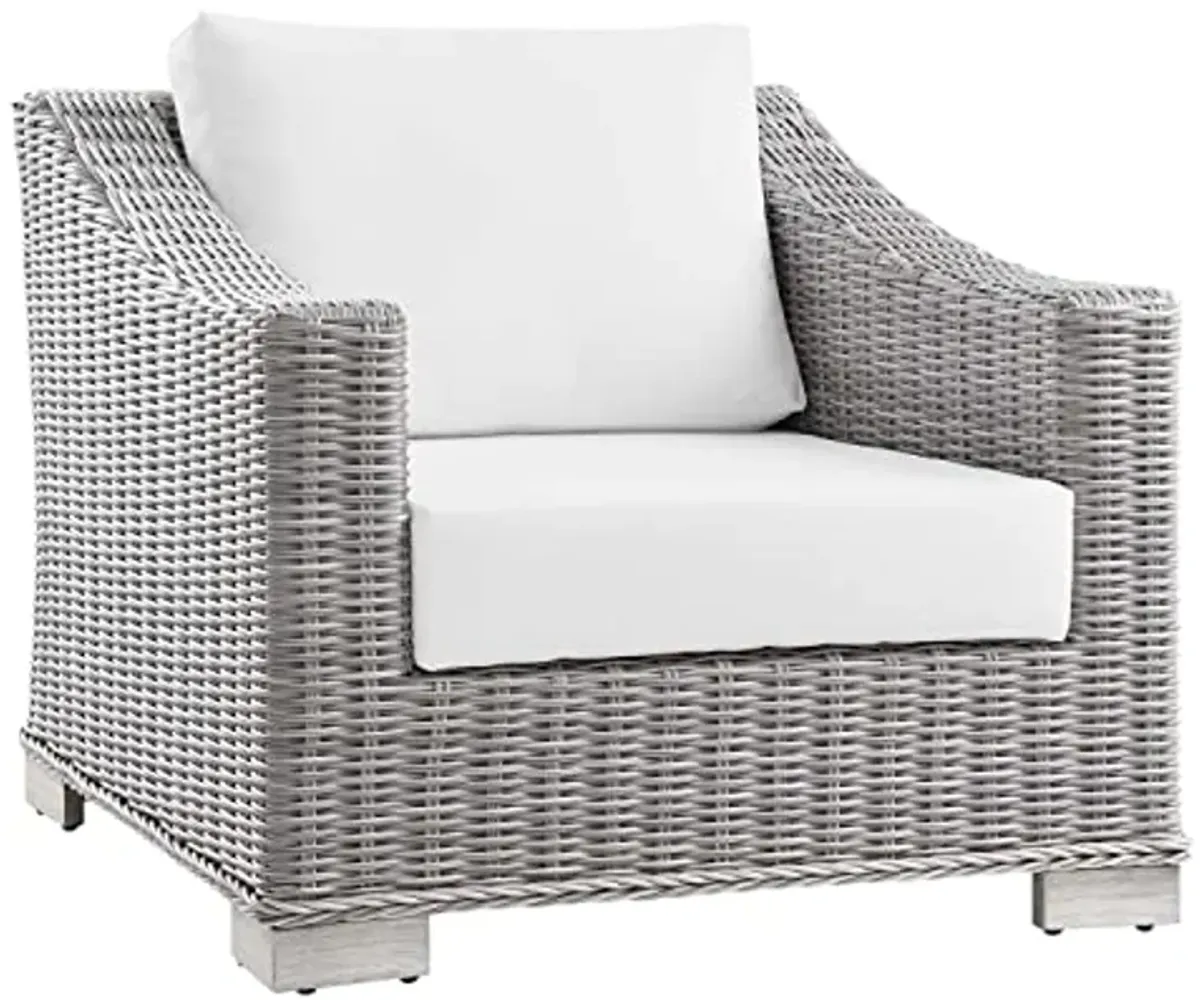 Modway Conway 4-Piece Outdoor Patio Wicker Rattan Furniture Set, Light Gray White