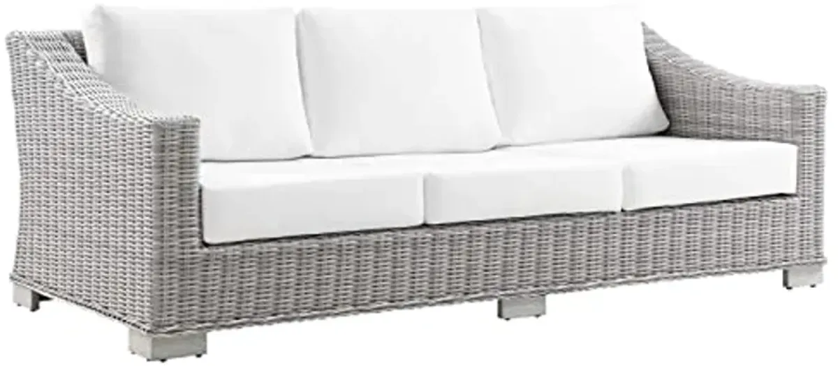 Modway Conway 4-Piece Outdoor Patio Wicker Rattan Furniture Set, Light Gray White