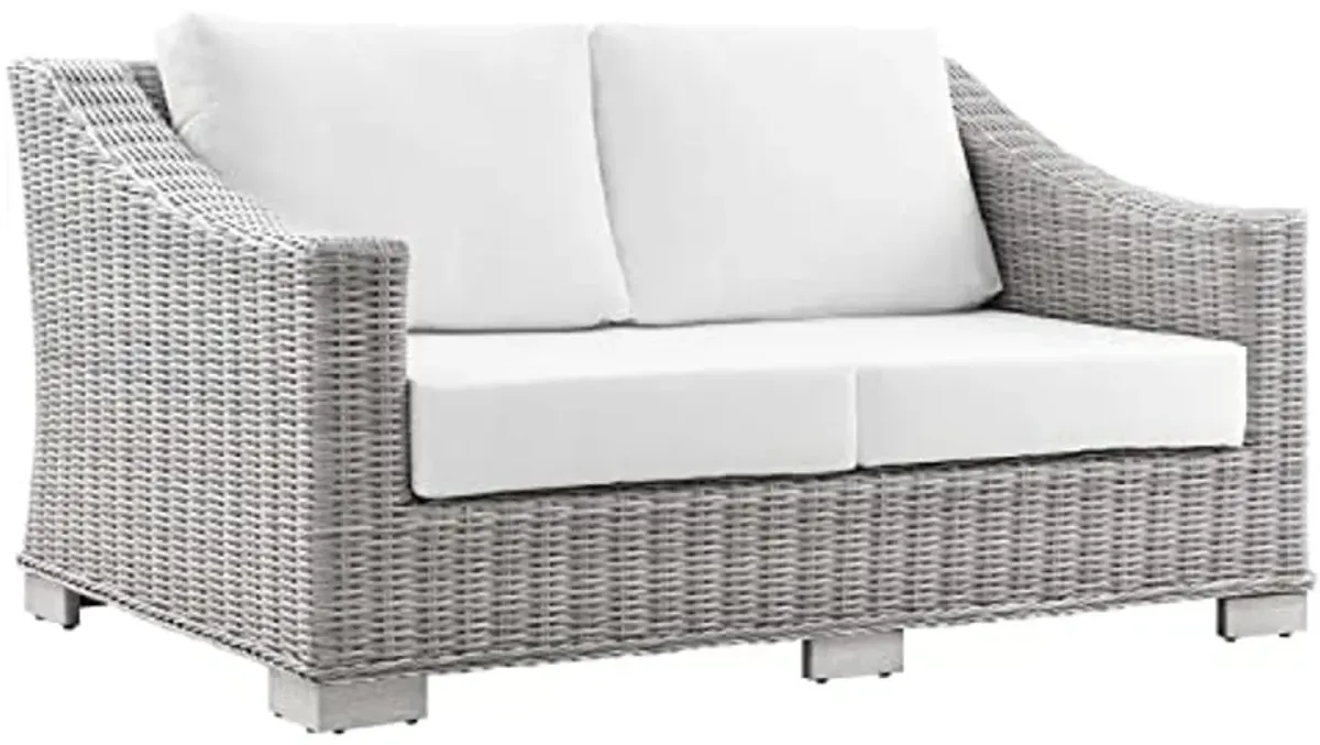 Modway Conway 4-Piece Outdoor Patio Wicker Rattan Furniture Set, Light Gray White