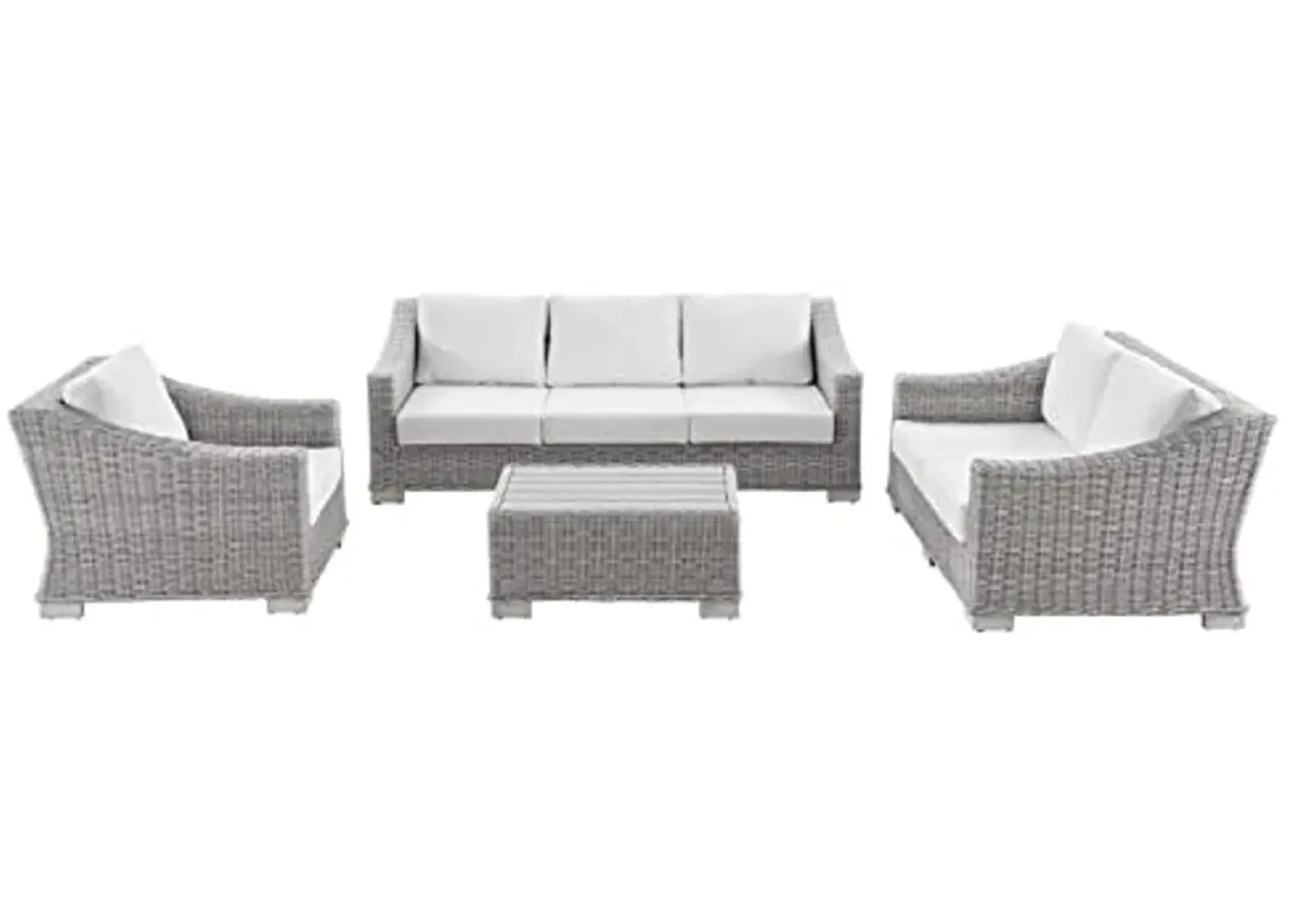 Modway Conway 4-Piece Outdoor Patio Wicker Rattan Furniture Set, Light Gray White