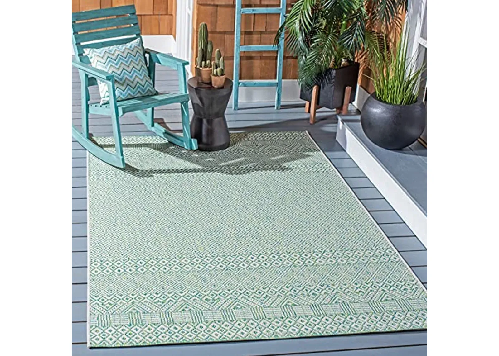 SAFAVIEH Courtyard Collection 4' x 5'7" Ivory/Green CY8235 Indoor/ Outside Waterproof Easy cleansingPatio Backyard Mudroom Area Mat