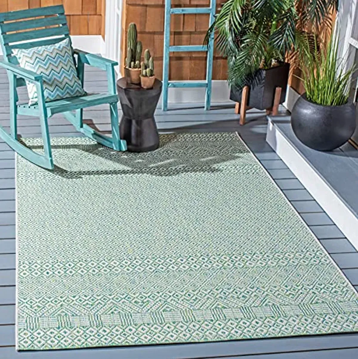 SAFAVIEH Courtyard Collection 4' x 5'7" Ivory/Green CY8235 Indoor/ Outside Waterproof Easy cleansingPatio Backyard Mudroom Area Mat