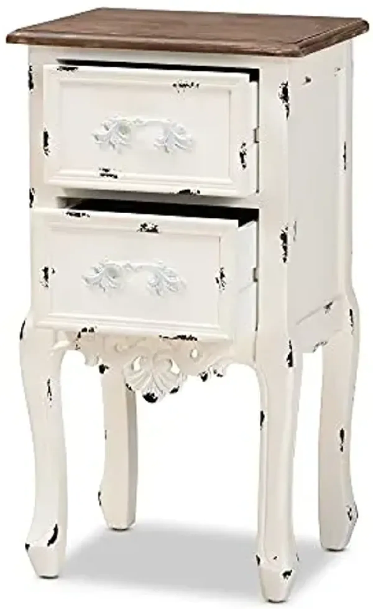 Baxton Studio Levron Classic and Traditional Two-Tone Walnut Brown and Antique White Finished Wood 2-Drawer End Table