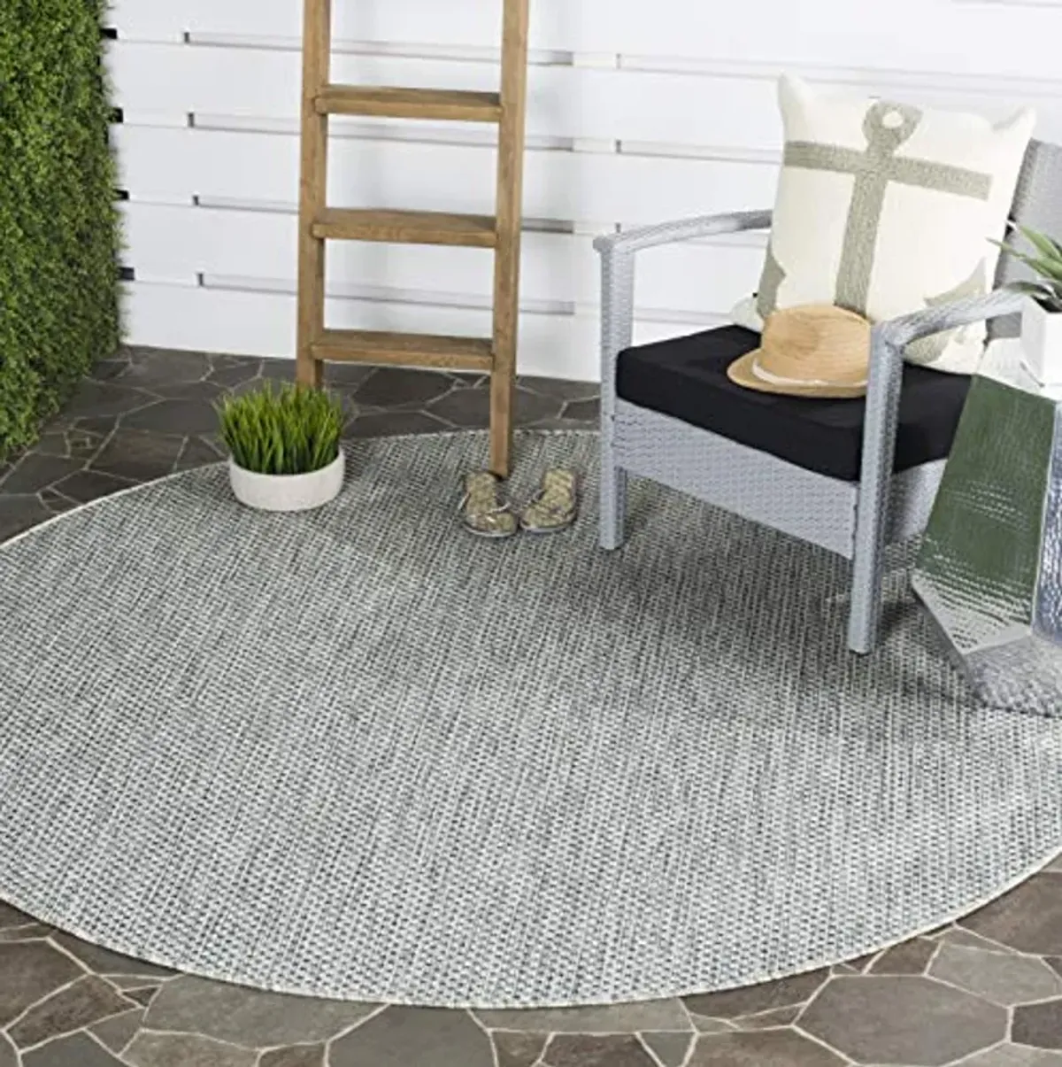 SAFAVIEH Courtyard Collection 7'1" Round Grey/Navy CY8521 Indoor/ Outside Waterproof Easy cleansingPatio Backyard Mudroom Area Mat