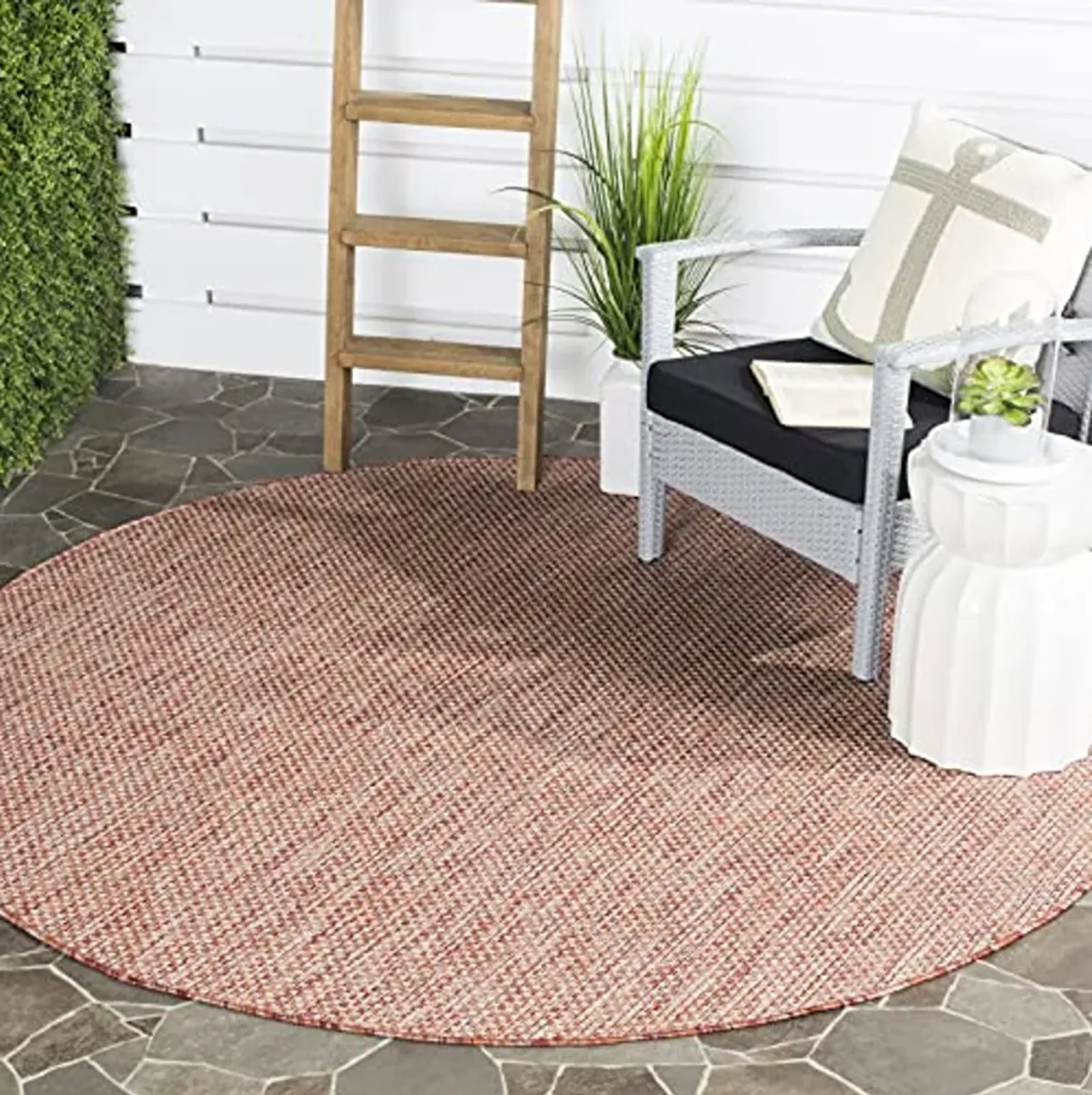 SAFAVIEH Courtyard Collection 7'1" Round Red/Beige CY8521 Indoor/ Outside Waterproof Easy cleansingPatio Backyard Mudroom Area Mat