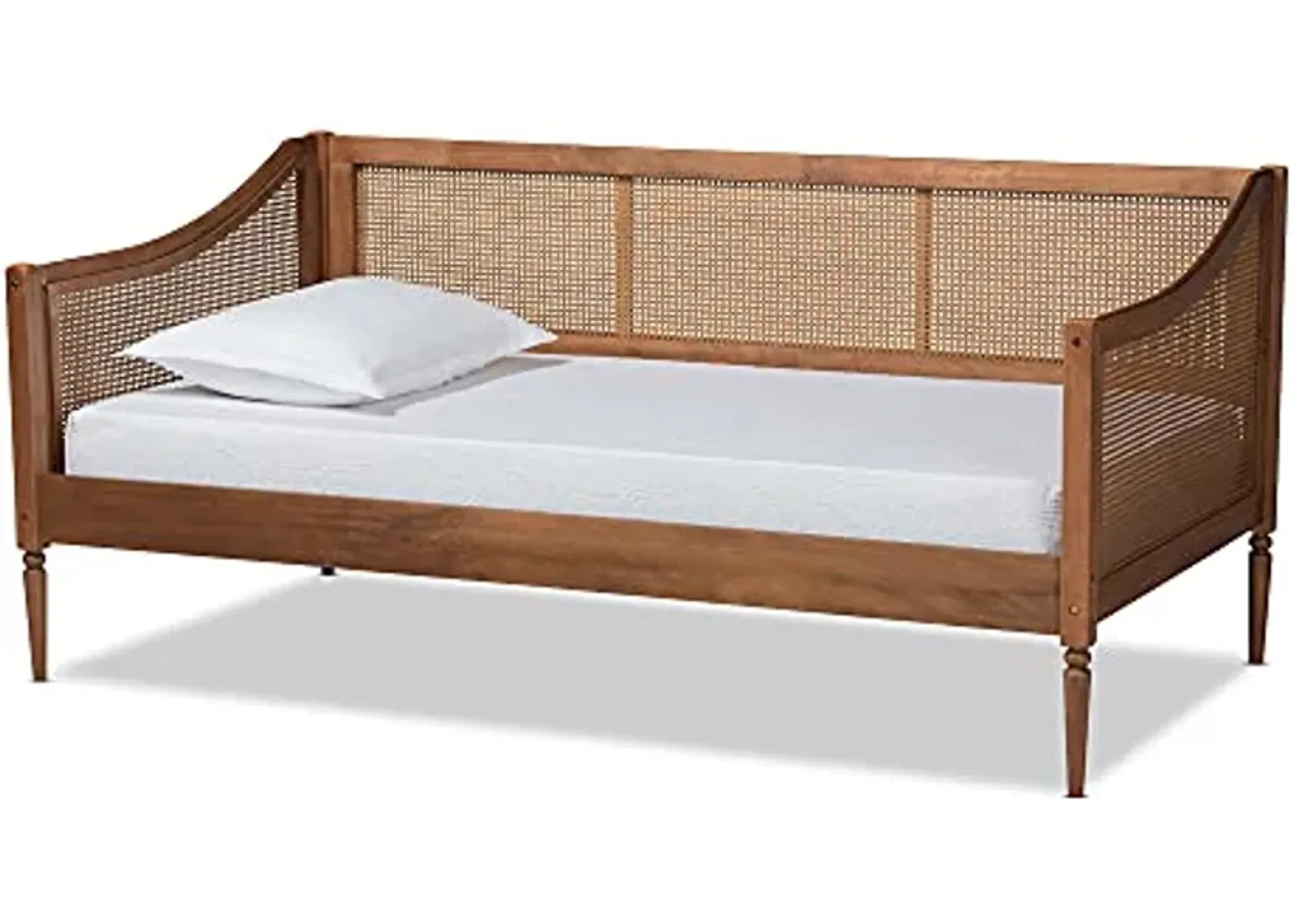 Baxton Studio Ogden Mid-Century Modern Walnut Brown Finished Wood and Synthetic Rattan Twin Size Daybed