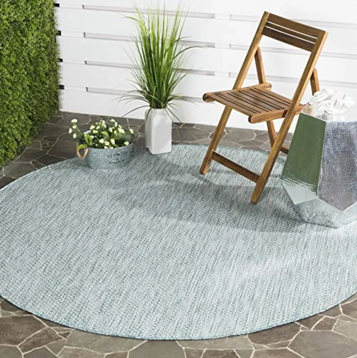 SAFAVIEH Courtyard Collection 7'1" Round Aqua/Grey CY8521 Indoor/ Outside Waterproof Easy cleansingPatio Backyard Mudroom Area Mat