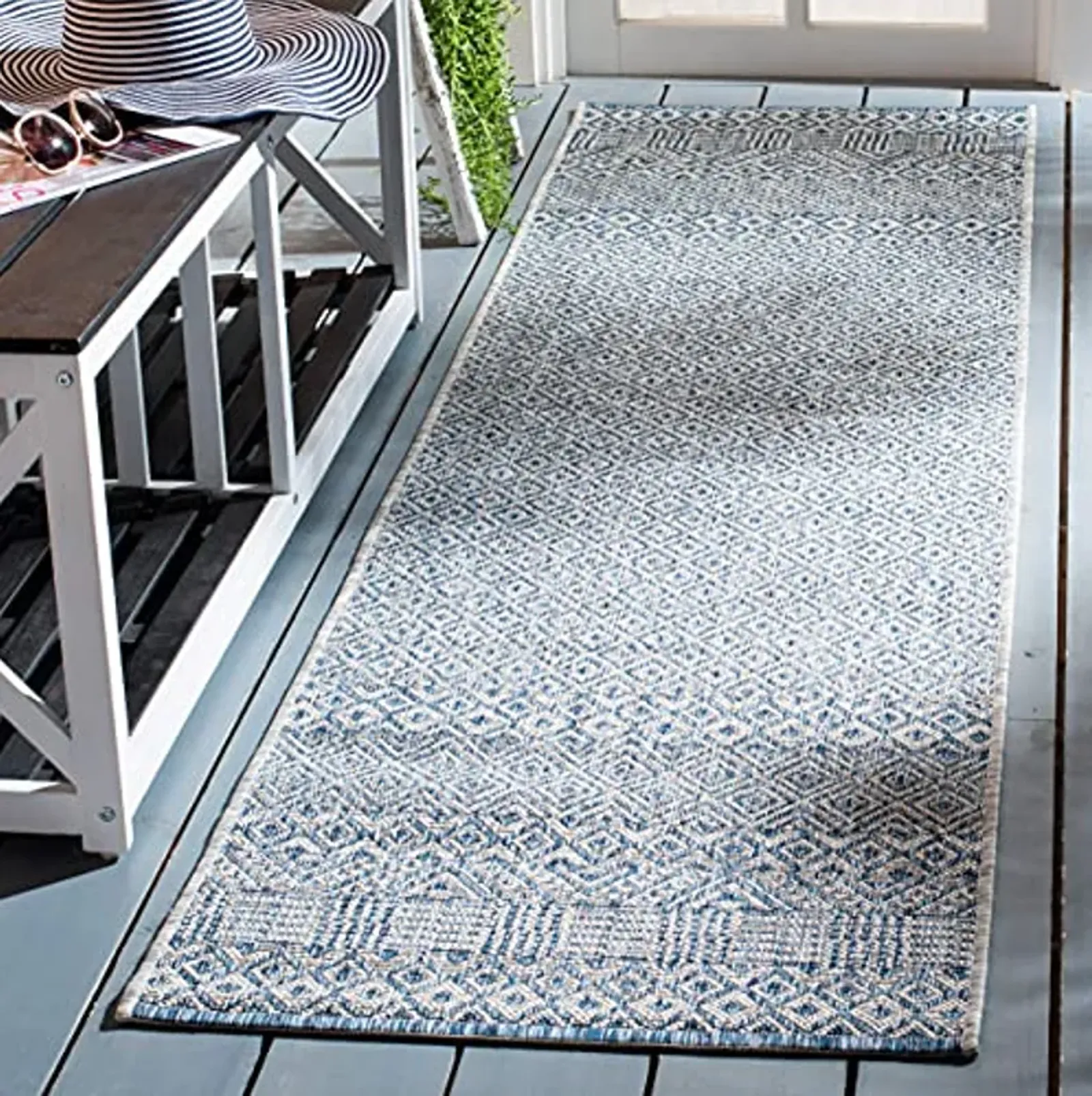 SAFAVIEH Courtyard Collection 2'3" x 14' Grey/Blue CY8235 Indoor/ Outside Waterproof Easy cleansingPatio Backyard Mudroom Runner Mat