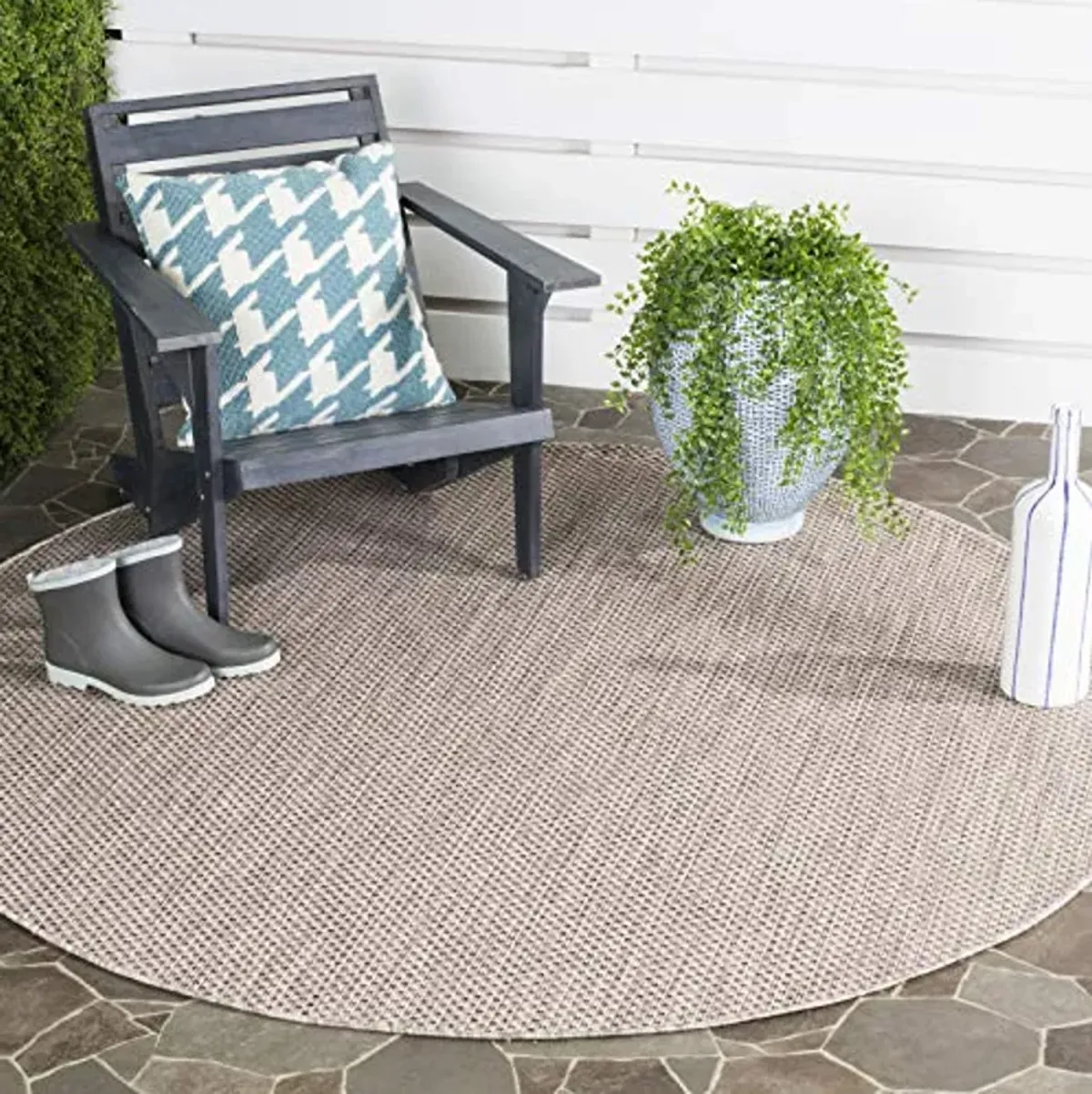 SAFAVIEH Courtyard Collection 7'1" Round Beige/Brown CY8521 Indoor/ Outside Waterproof Easy cleansingPatio Backyard Mudroom Area Mat