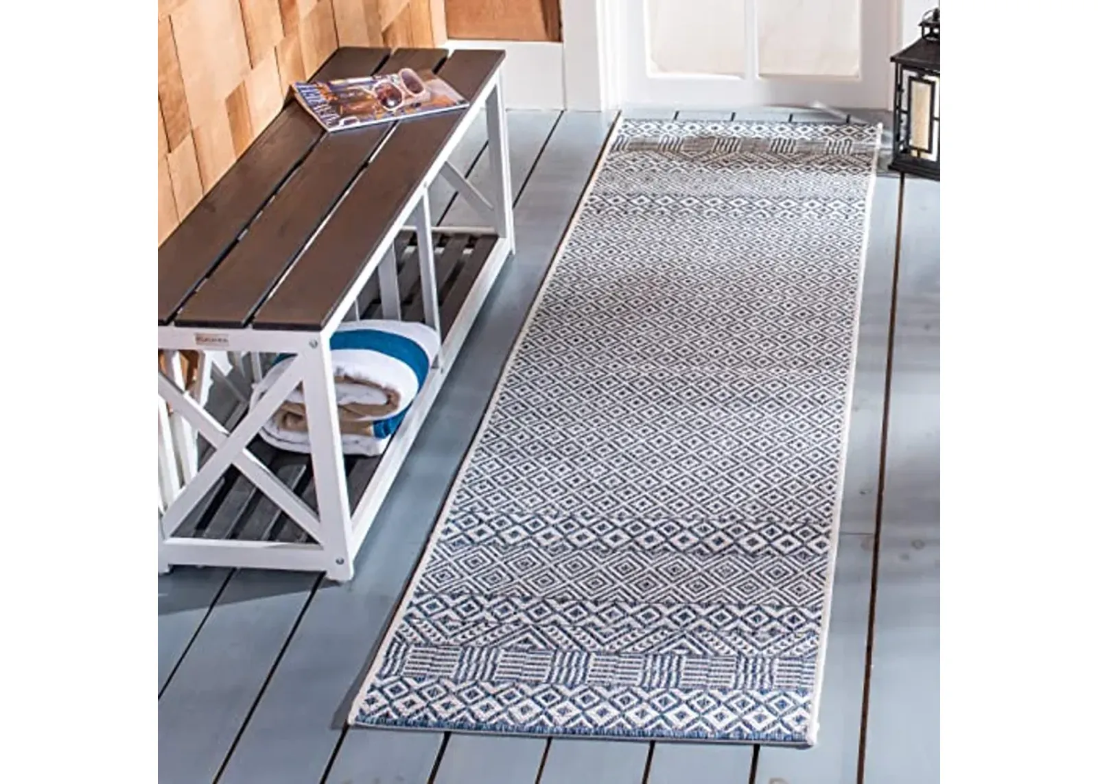 SAFAVIEH Courtyard Collection 2'3" x 10' Blue/Navy CY8235 Indoor/ Outside Waterproof Easy cleansingPatio Backyard Mudroom Runner Mat