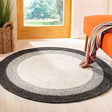 SAFAVIEH Braided Collection 8' Round Grey/Ivory BRD903A Handmade Country Cottage Reversible Wool Entryway Foyer Living Room Bedroom Kitchen Area Rug