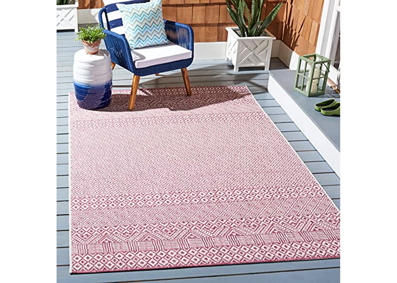 SAFAVIEH Courtyard Collection 4' x 5'7" Ivory/Red CY8235 Indoor/ Outside Waterproof Easy cleansingPatio Backyard Mudroom Area Mat