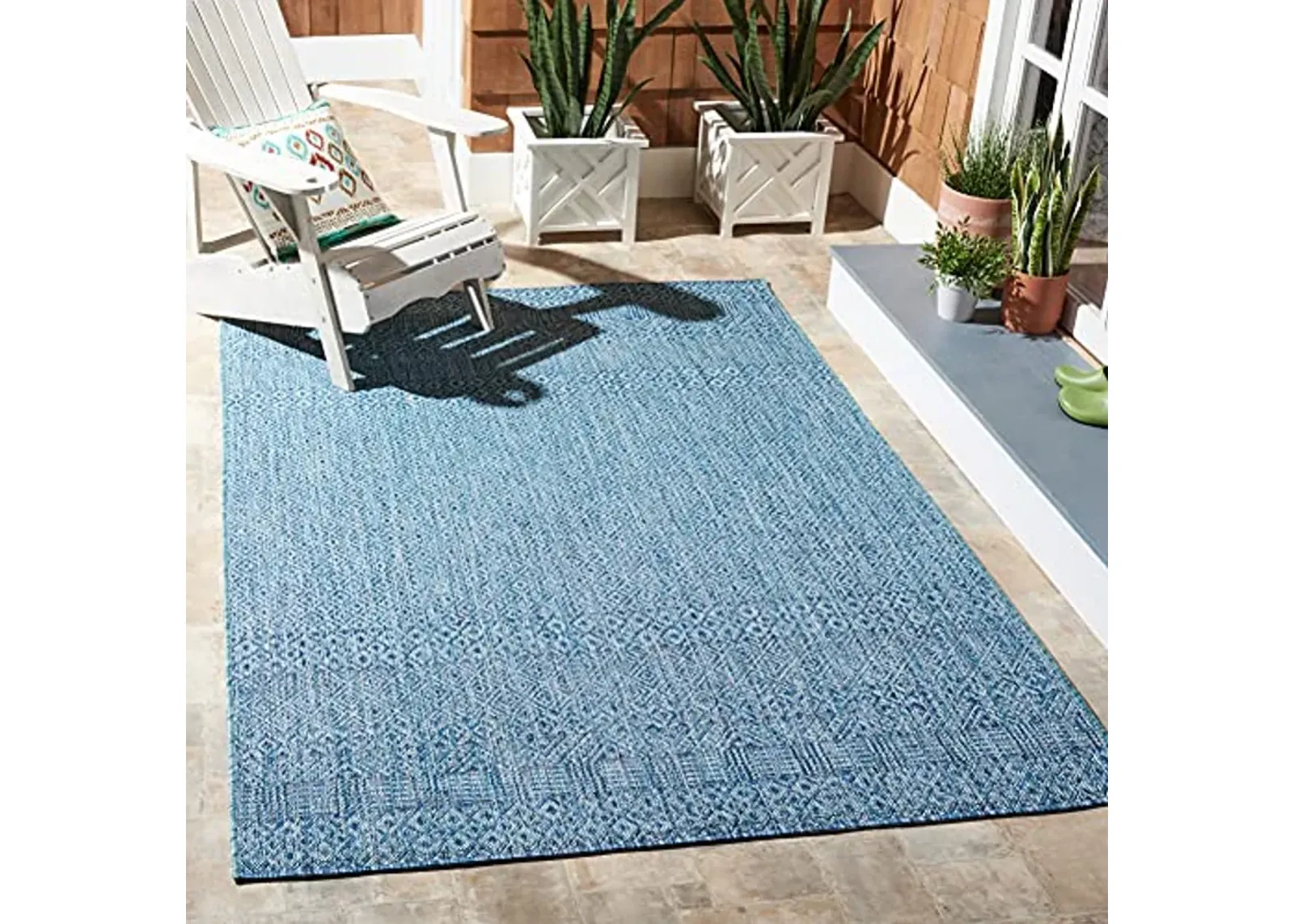 SAFAVIEH Courtyard Collection 2'7" x 5' Aqua/Navy CY8235 Indoor/ Outside Waterproof Easy cleansingPatio Backyard Mudroom Area Mat