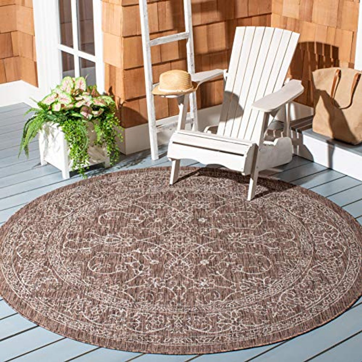 SAFAVIEH Courtyard Collection 4' Round Brown/Ivory CY8680 Indoor/ Outside Waterproof Easy cleansingPatio Backyard Mudroom Area Mat