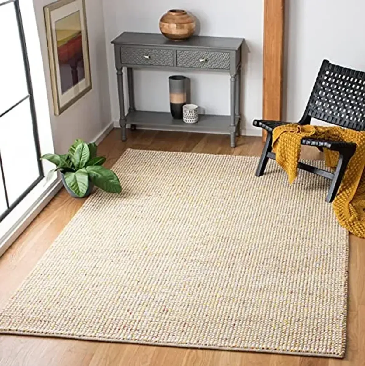 SAFAVIEH Vermont Collection Accent Rug - 4' x 6', Ivory & Gold, Handmade Wool, Ideal for High Traffic Areas in Entryway, Living Room, Bedroom (VRM401B)