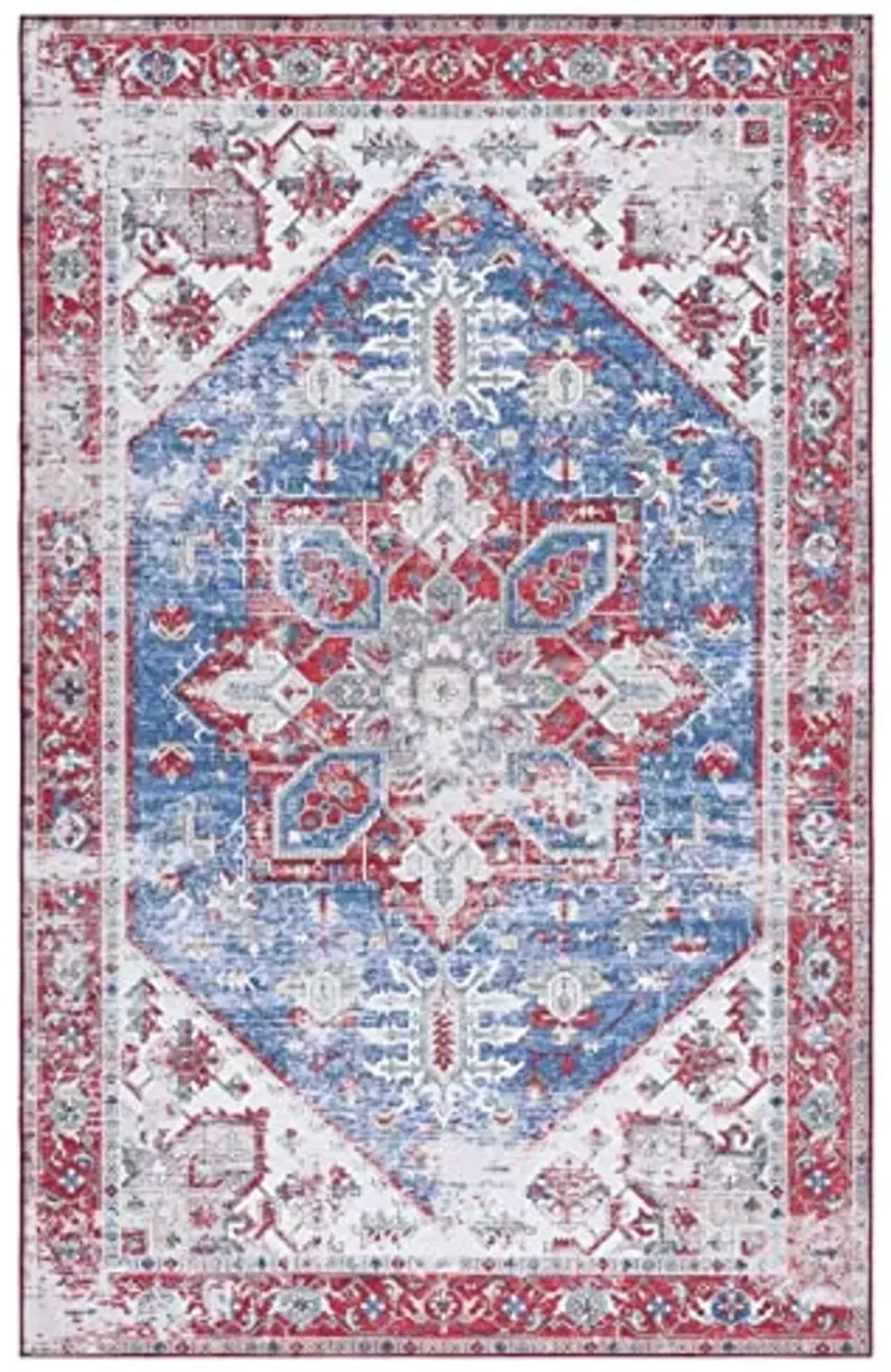 SAFAVIEH Washable Rug Tucson Collection - 6'6' x 9', Blue & Red, Slip Resistant, Ideal for High Traffic Areas in Living Room, Bedroom, Home Office, Dining Space (TSN102M-6)