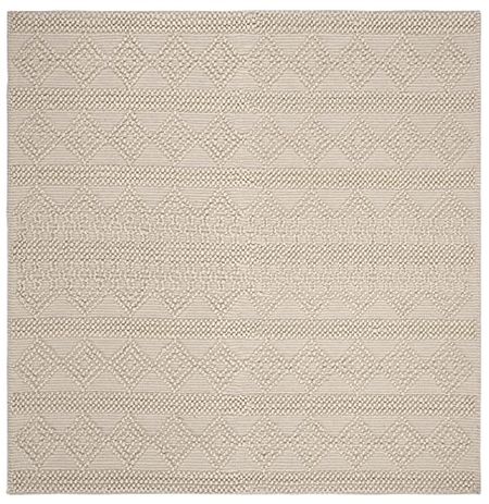 SAFAVIEH Natura Collection 9' Square Ivory NAT102C Handmade Moroccan Boho Tribal Wool & Cotton Living Room Dining Bedroom Area Rug