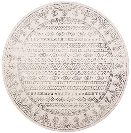 SAFAVIEH Tulum Collection 3' Round Ivory/Grey TUL271A Moroccan Boho Distressed Non-Shedding Entryway Foyer Living Room Bedroom Kitchen Area Rug