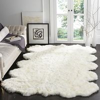 SAFAVIEH Sheep Skin Collection 8' Square Natural/White SHS211A Handmade Rustic Glam Genuine Pelt 3.4-inch Extra Thick Living Room Dining Bedroom Area Rug