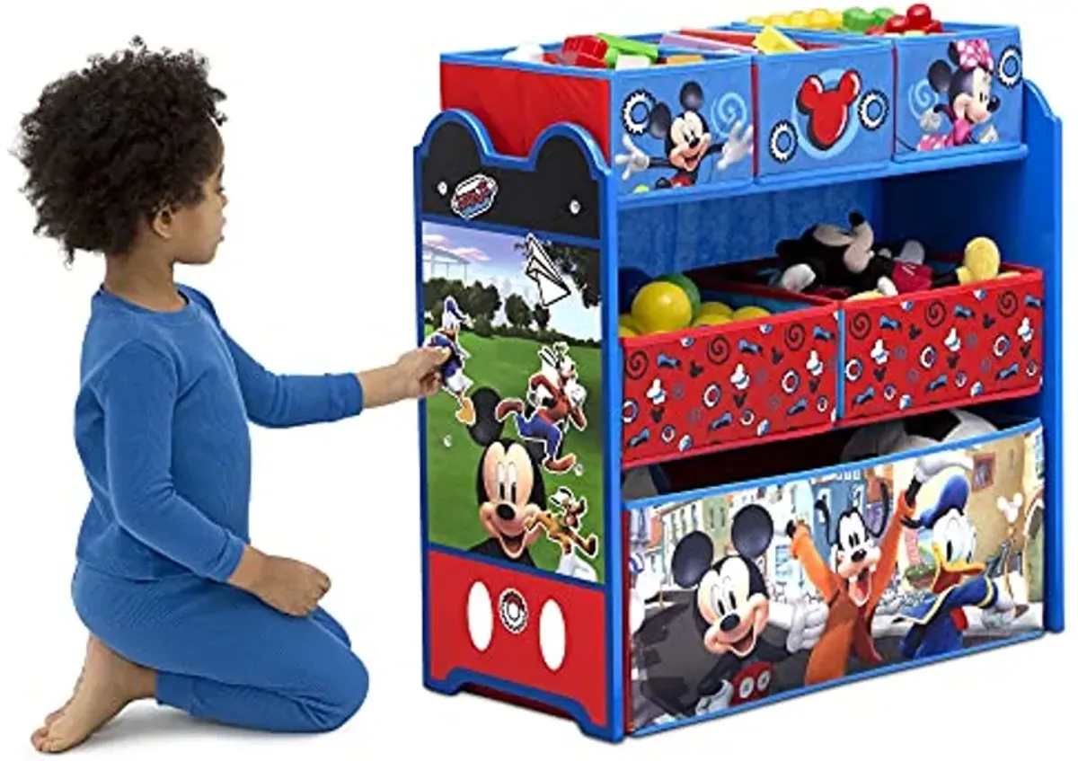 Mickey Mouse 4-Piece Playroom Solution – Set Includes Table and 2 Chairs and 6-Bin Toy Organizer