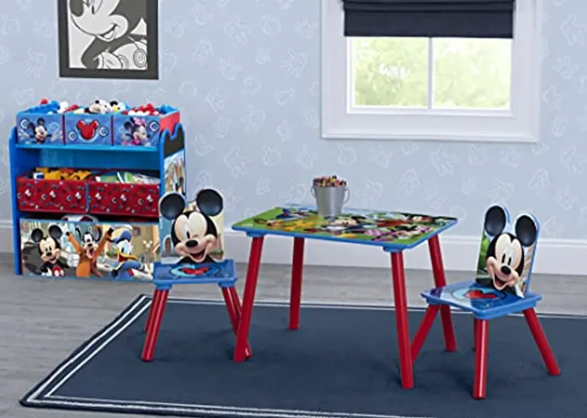 Mickey Mouse 4-Piece Playroom Solution – Set Includes Table and 2 Chairs and 6-Bin Toy Organizer