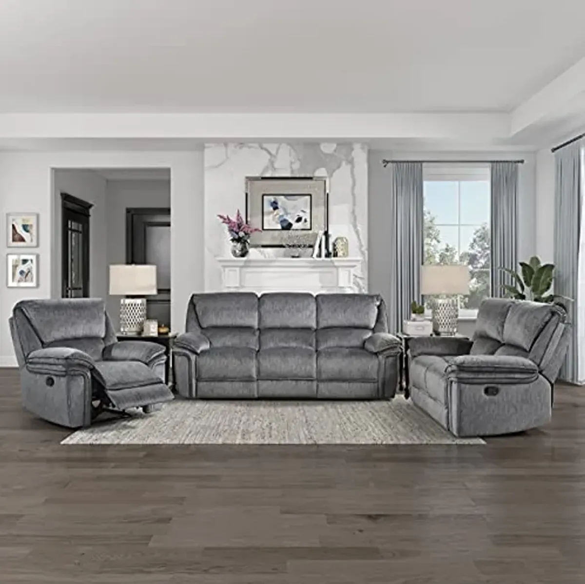 Lexicon Home Theater Seating, Wall Hugger Manual Reclining Sofa Couch, Dual Recliner Loveseat for Living Room, 2-Seater, Gray​