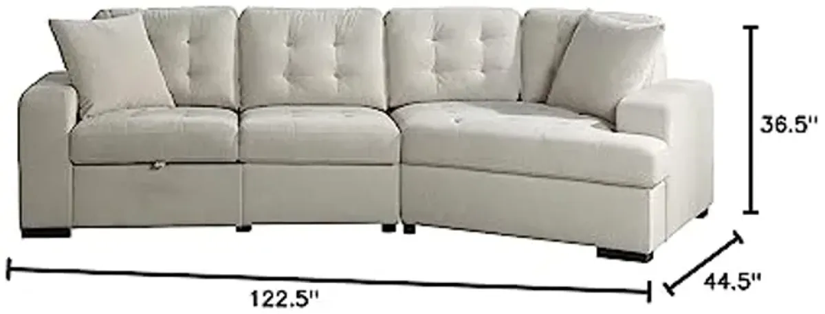 Lexicon Mid Century Modern 2-Piece Sectional Sofa with Pull-Out Ottoman, Chenille Fabric Convertible Sectional Couch Lounge Sofa with Cuddler for Living Room, Bedroom, Office, Apartment, Beige