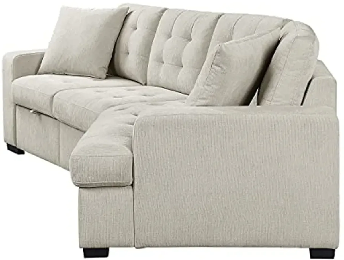 Lexicon Mid Century Modern 2-Piece Sectional Sofa with Pull-Out Ottoman, Chenille Fabric Convertible Sectional Couch Lounge Sofa with Cuddler for Living Room, Bedroom, Office, Apartment, Beige