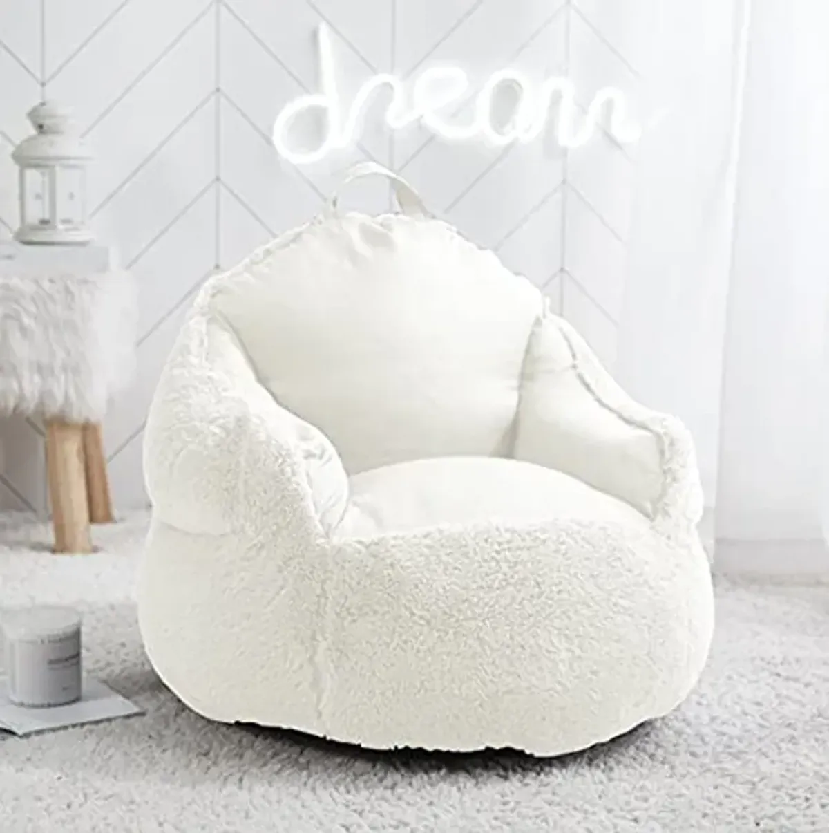 Heritage Kids Idea Nuova Bean Bag Faux Fur Chair, Ivory, Large