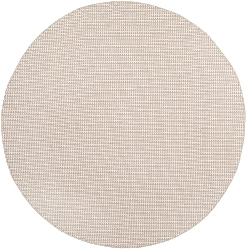 SAFAVIEH Montauk Collection 8' Round Ivory/Grey MTK340A Handmade Flatweave Boho Farmhouse Cotton Entryway Foyer Living Room Bedroom Kitchen Area Rug