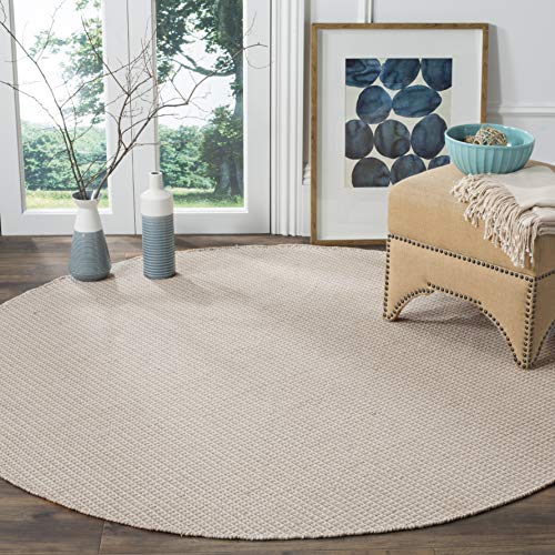 SAFAVIEH Montauk Collection 8' Round Ivory/Grey MTK340A Handmade Flatweave Boho Farmhouse Cotton Entryway Foyer Living Room Bedroom Kitchen Area Rug