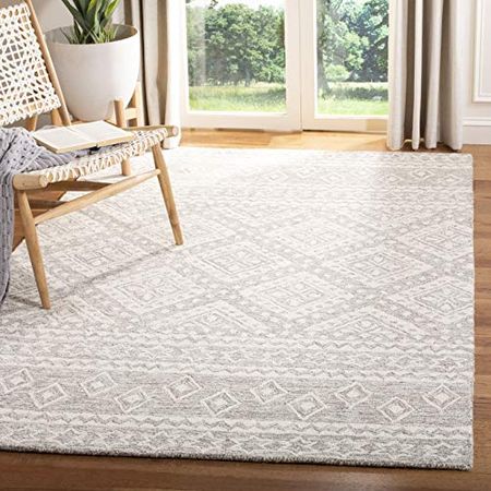 Safavieh Micro-Loop Collection 3' Square Grey/Ivory MLP501F Handmade Moroccan Boho Tribal Premium Wool Entryway Living Room Foyer Bedroom Accent Rug