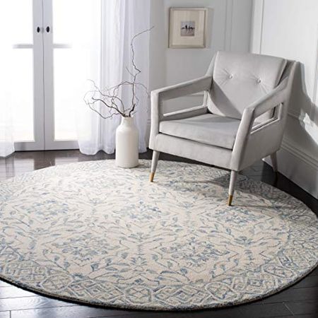 SAFAVIEH Dip Dye Collection 5' Round Light Blue/Ivory DDY901L Handmade Premium Wool Entryway Foyer Living Room Bedroom Kitchen Area Rug