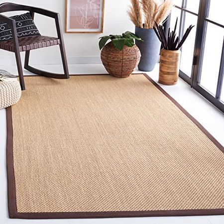 Safavieh Natural Fiber Collection 4' x 4' Square Maize/Brown NF141C Border Premium Sisal Entryway Living Room Foyer Bedroom Accent Rug